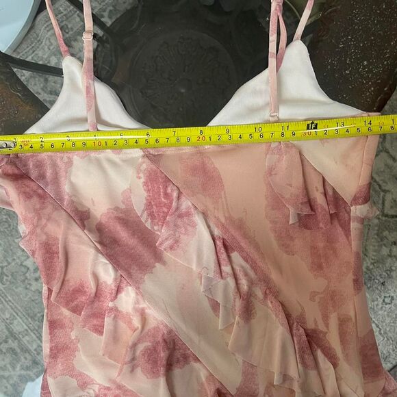 Thirty Thirty Asymmetrical Ruffle Mesh Cami Top Fairy Blouse Pink White Size S - Picture 5 of 7